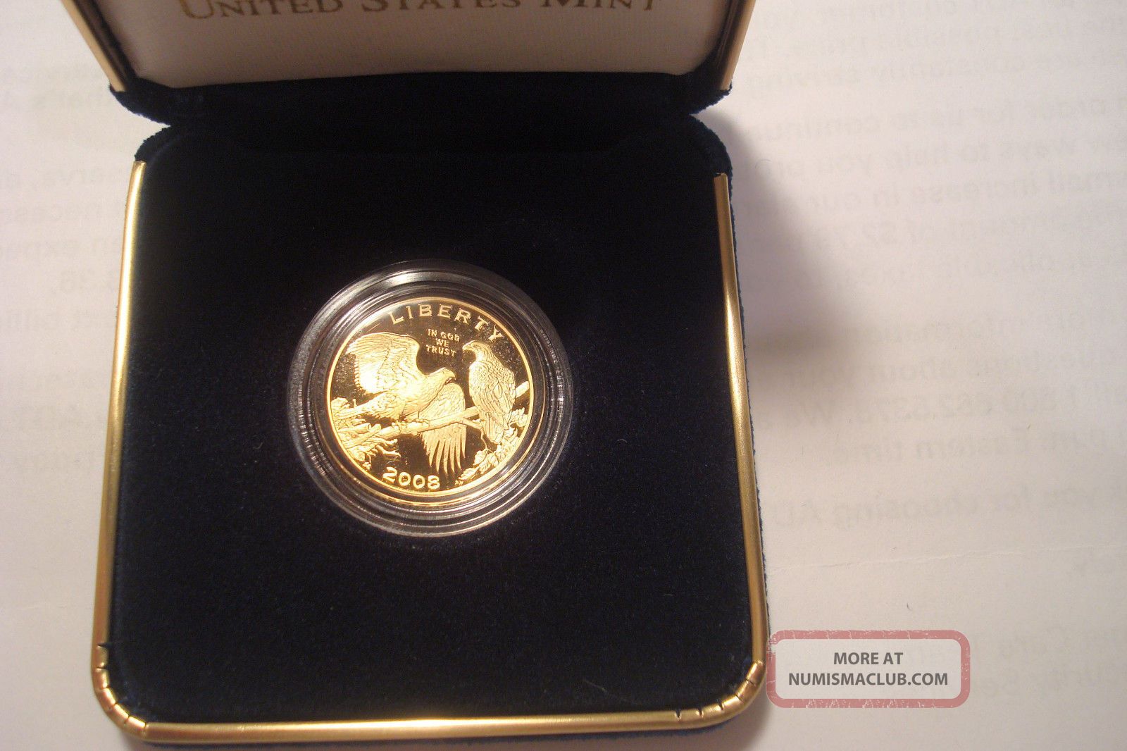 2008 Bald Eagle Proof Five - Dollar Gold Coin W/box & Gold photo