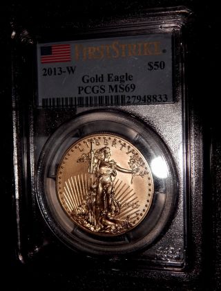 2013 W Burnished Gold Eagle Pcgs Ms69 First Strike $50 1 Ounce Coin photo