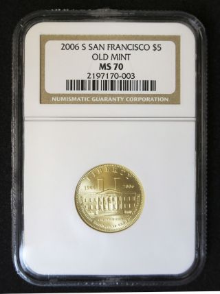 Us 2006 - S San Francisco Old $5 Graded Ngc Ms70 Rare Gold Coin photo