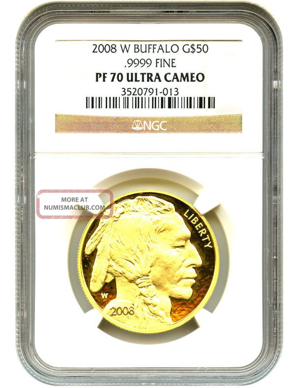 2008 - W American Buffalo $50 Ngc Proof 70 Ucam - 1 Ounce 0.  999 Gold Gold photo