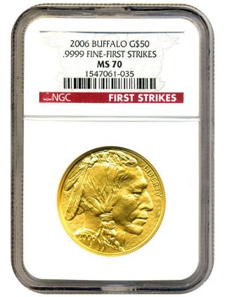 2006 American Buffalo $50 Ngc Ms70 First Strike.  999 Gold photo