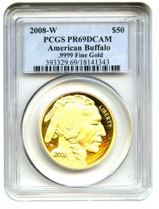 2008 - W American Buffalo $50 Pcgs Proof 69 Dcam - 1 Ounce 0.  999 Gold photo
