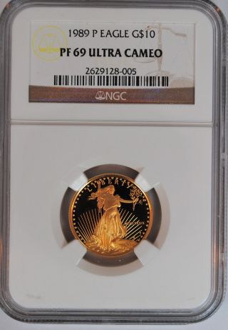 1989 - P $10 American Gold Eagle 1/4 Oz Ngc Pf 69 Ultra Cameo Proof Pr Coin photo