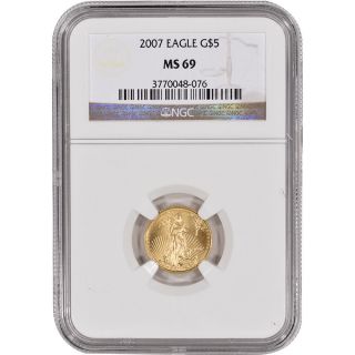 2007 American Gold Eagle (1/10 Oz) $5 - Ngc Ms69 photo
