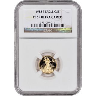 1988 - P American Gold Eagle Proof (1/10 Oz) $5 - Ngc Pf69ucam photo