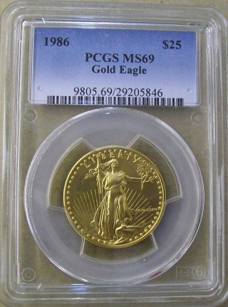 1986 Gold Eagle $25.  00 1/2 Troy Ounce Gold Coin Pcgs Ms69 photo
