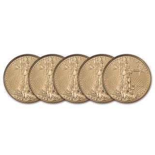 Five (5) 2014 American Gold Eagle (1/10 Oz) $5 photo