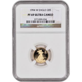 1994 - W American Gold Eagle Proof (1/10 Oz) $5 - Ngc Pf69ucam photo