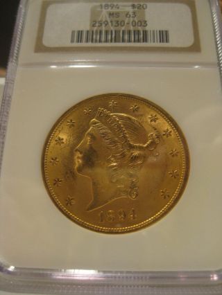 1894 Liberty Double Eagle $20 Gold Coin Ms 63 photo