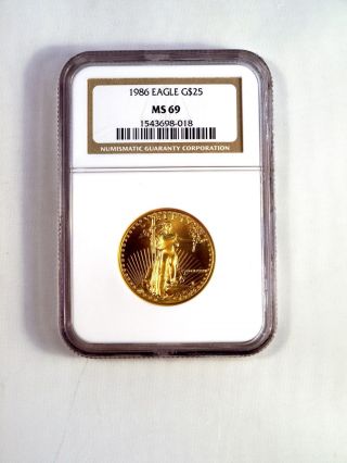 $25 Gold Eagle,  Year 1986,  Certified By Ngc Ms 69,  1/2 Oz, photo