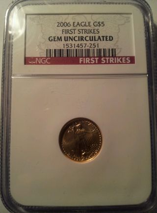 2006 Gold $5 American Eagle First Strikes Gem Uncirculated Ngc 1/10 Oz photo