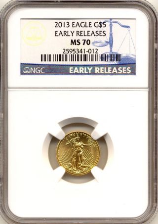 2013 $5 American Gold Eagle Ngc Ms70 Early Releases photo