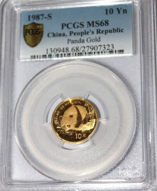 1987 - S 10yn China Panda 1/10 Oz Gold Panda - Pcgs Graded Ms 68 Bullion Coin photo