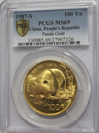 1987 - S 100yn China Panda 1 Oz Gold Panda - Pcgs Graded Ms 69 Bullion Coin photo
