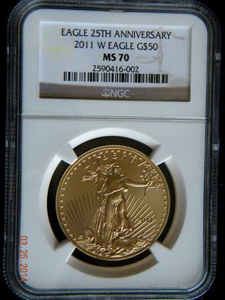 2011 W $50 Gold Eagle Burnished Finish 25th Ngc Ms70 Low Pop photo