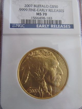 2007 Early Release Gold Buffalo (1 Oz) $50 - Ngc Ms 70 Coin photo