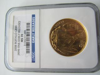 2008 Early Release 1oz.  $50 Gold Buffalo Coin,  Ngc Ms 70 photo