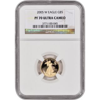 2005 - W American Gold Eagle Proof (1/10 Oz) $5 - Ngc Pf70ucam photo