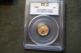 2005 Gold American Eagle.  Gem.  Brilliant Uncirculated Pcgs.  1/10 Oz.  $5.  00 Coin photo