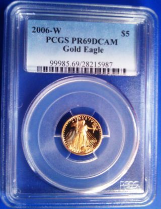 2006 W Pcgs Pr69dcam 1/10oz $5 Am.  Eagle Gold Coin Ultra Cameo Luster photo