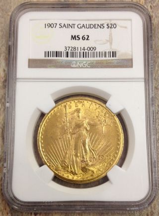 1907 Saint Gaudens $20 Gold Ngc Ms62 
