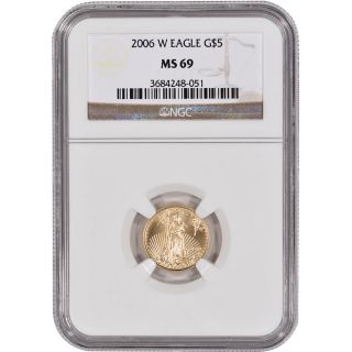 2006 - W American Gold Eagle (1/10 Oz) $5 - Burnished - Ngc Ms69 photo