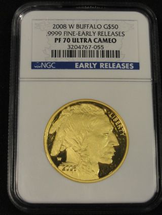 2008 W Buffalo Gold $50 Dollar Coin.  9999 Fine Early Release Ngc Pf70uc 7 - 055 photo