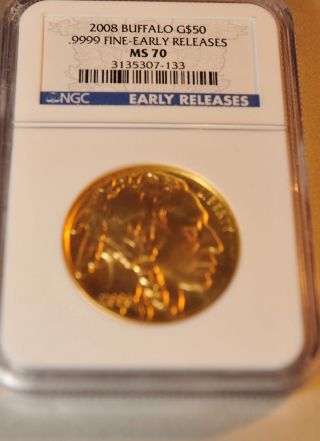 2008 American Buffalo 1 Oz 24kt Pure.  9999 Gold $50 Ngc Ms70 Early Release photo