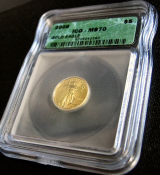 2006 American Gold Eagle $5 Coin (1/10 Oz Gold) Icg Ms70 photo