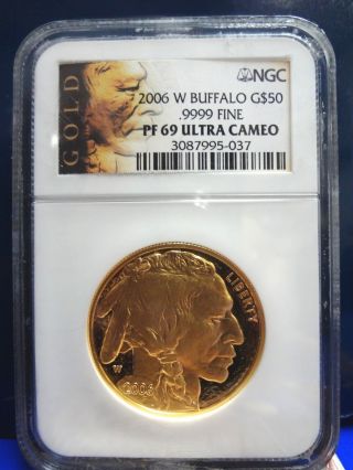 2006 W American Buffalo $50.  9999 Ultra Cameo Gold Coin Ngc Pf 69 photo