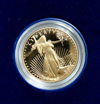 1999 W American Eagle $50 1 Oz Proof Gold Bullion Coin.  Box photo