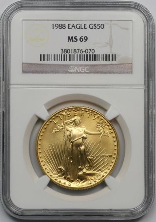 1988 Gold Eagle $50 One - Ounce Ms 69 Ngc 1 Oz Fine Gold photo