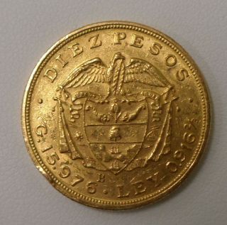 1924 - B Gold (10) Diez Pesos Colombia Simon Bolivar,  Rare photo