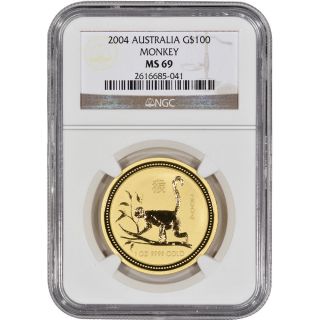 2004 Australia Gold Lunar ' Year Of The Monkey ' (1 Oz) $100 - Ngc Ms69 photo
