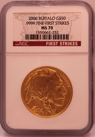 2006 $50 Gold Buffalo Ngc Ms 70 First Strike First Year Of Production.  9999 Fine photo