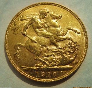 1910 King Edward Vii Full Gold Sovereign Coin Mintage,  Royal,  London 22kt photo