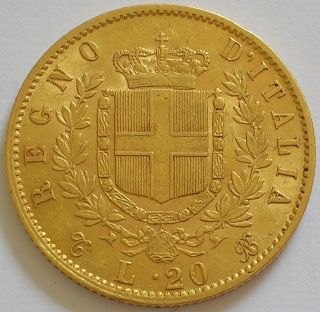 1863 Kingdom Of Italy Vittorio Emanuele Ii Gold 20 Lire Coin photo