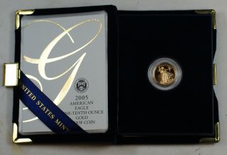 2005 $5 Proof American Gold Eagle 1/10 Oz Coin W/ photo