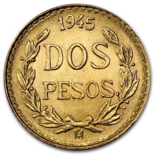 1945 Gold Mexico 2 Pesos - Bu Brilliant Uncirculated photo