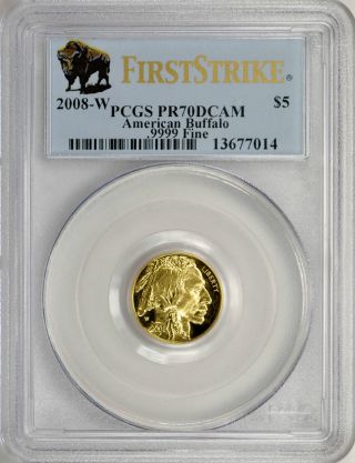 2008 W Pcgs First Strike Pr70dcam $5 Gold Buffalo Pop 268 photo