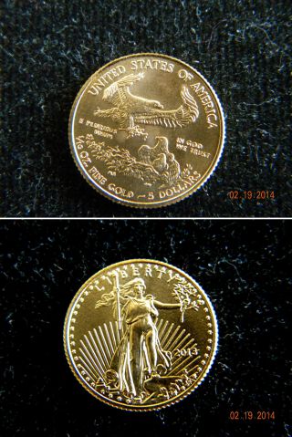 2013 1/10 Oz $5 Gold American Eagle Coin Ms photo