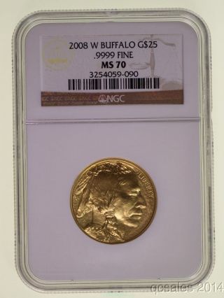 2008 W Buffalo $25 Gold.  9999 Ngc Ms 70 photo