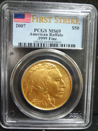 2007 First Strike $50 American Buffalo Pcgs Ms69.  9999 Fine Gold Coin photo