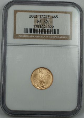 2003 $5 American Eagle Gold Coin 1/10th Oz,  Ngc Ms - 69,  Age photo