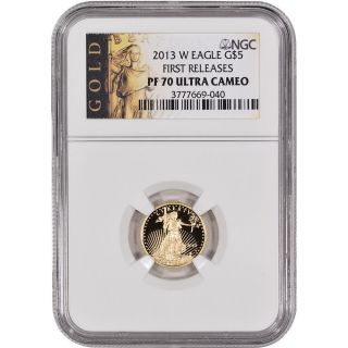 2013 - W American Gold Eagle Proof (1/10 Oz) $5 - Ngc Pf70 Ucam - First Releases photo