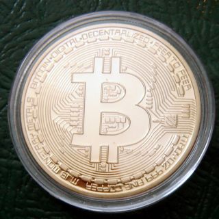 Bitcoin 1oz.  999 Fine Copper (tempered To Gold Color) In Commemor.  Coin Case photo