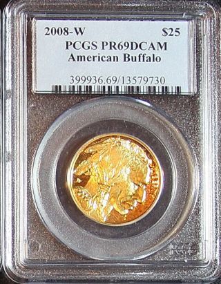 2008 - W $25.  999 Pure Gold Buffalo Pcgs Pr69dcam Rare Fractional photo