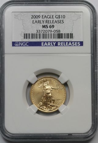2009 Early Releases Gold Eagle $10 Quarter - Ounce Ms 69 Ngc 1/4 Oz Fine Gold photo