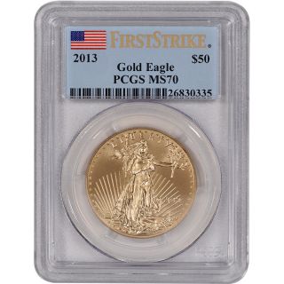 2013 American Gold Eagle (1 Oz) $50 - Pcgs Ms70 - First Strike photo