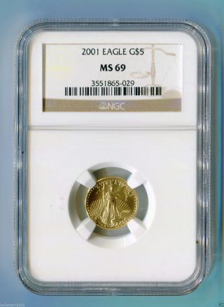 2001 $5 Gold American Eagle - Ngc Ms 69 - - - 1/10 Oz.  Fine Gold photo